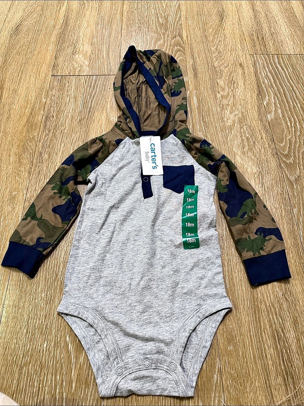 carter's Dinosaur Camo Hooded Henley Romper Baby 18M - Picture 1 of 5